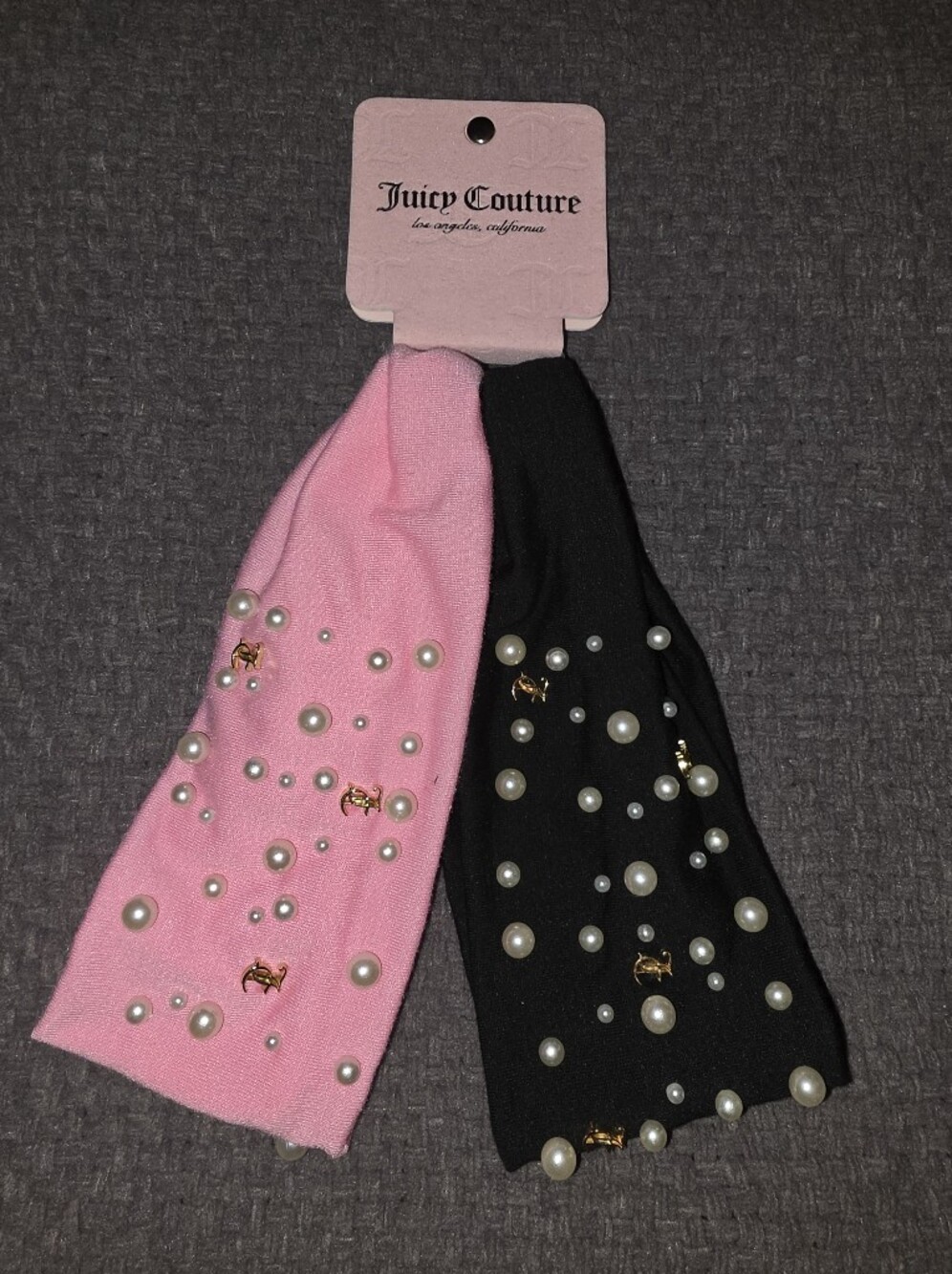 Juicy Couture Pink & Black Pearl-Studded Headband Duo $15 NWT
